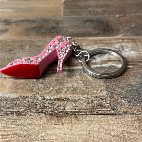 Pink, Rhinestone, high heel, Metal, Keychain. - Picture 2 of 2